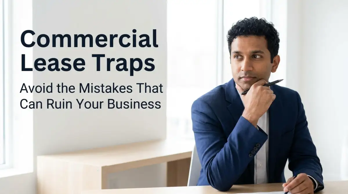 A smart young entrepreneur looking over a commercial lease agreement to avoid making costly signing errors.